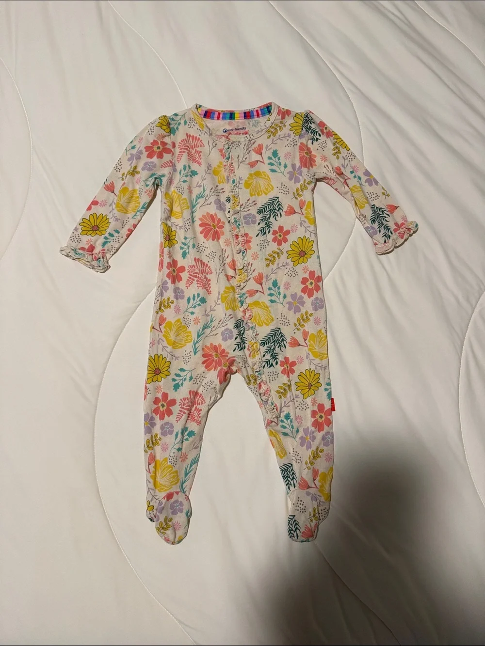 Magnetic Me Primrose Cottage Ruched Ruffle Footie - Pink, Yellow & Green Floral
